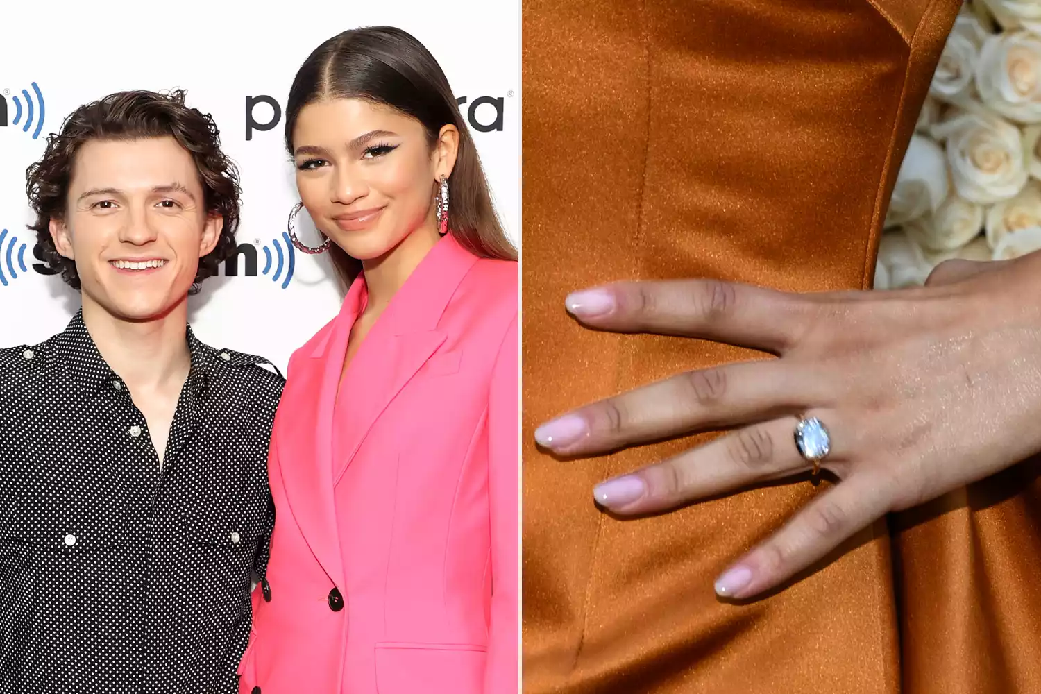 Tom Holland and Zendaya; Zendaya's ring. Cindy Ord/Getty; Gilbert Flores/GG2025/Penske Media via Getty