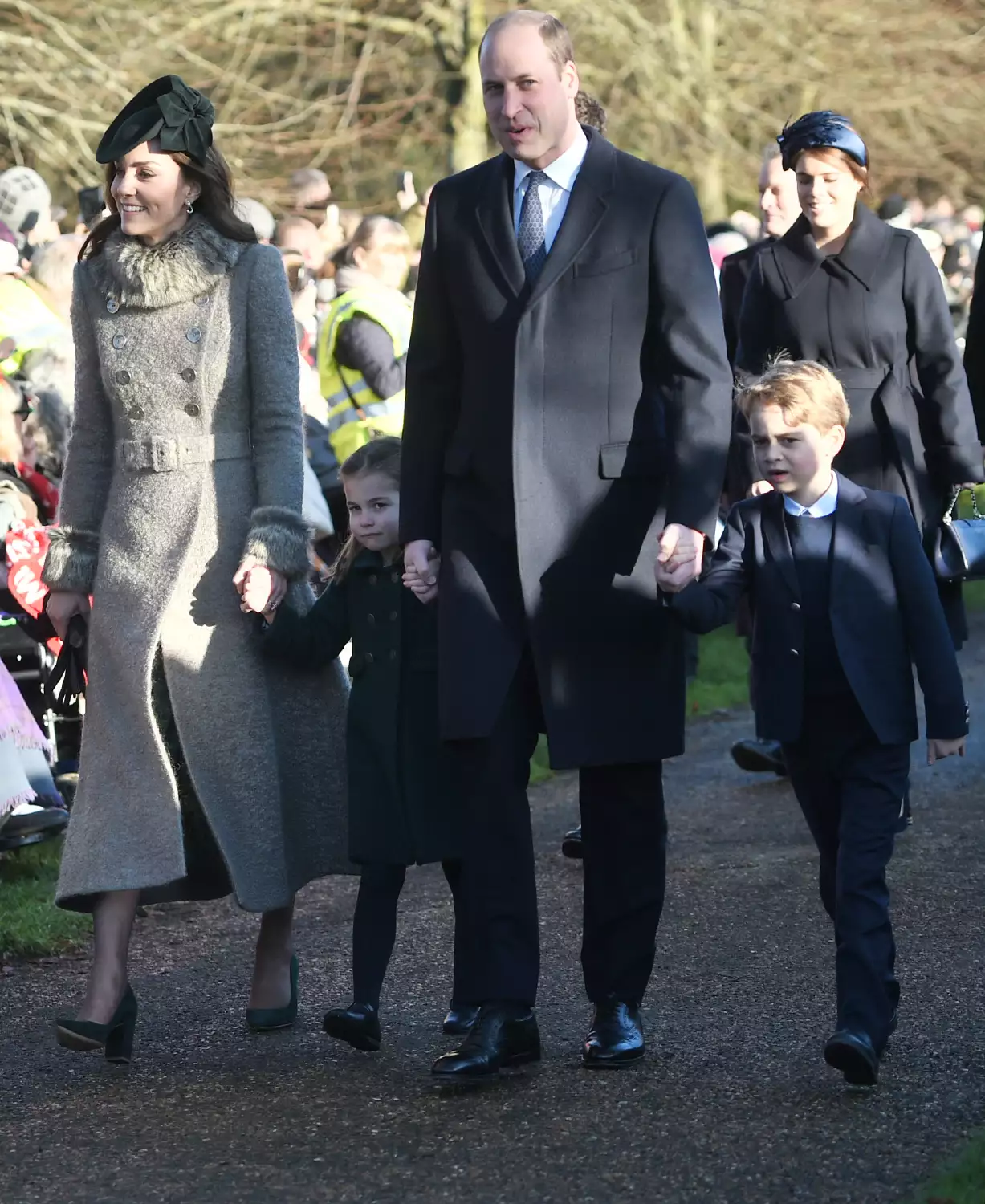 Kate Middleton, Princess Charlotte, Prince William and Prince George at Christmas 2019. Joe Giddens/PA Images via Getty